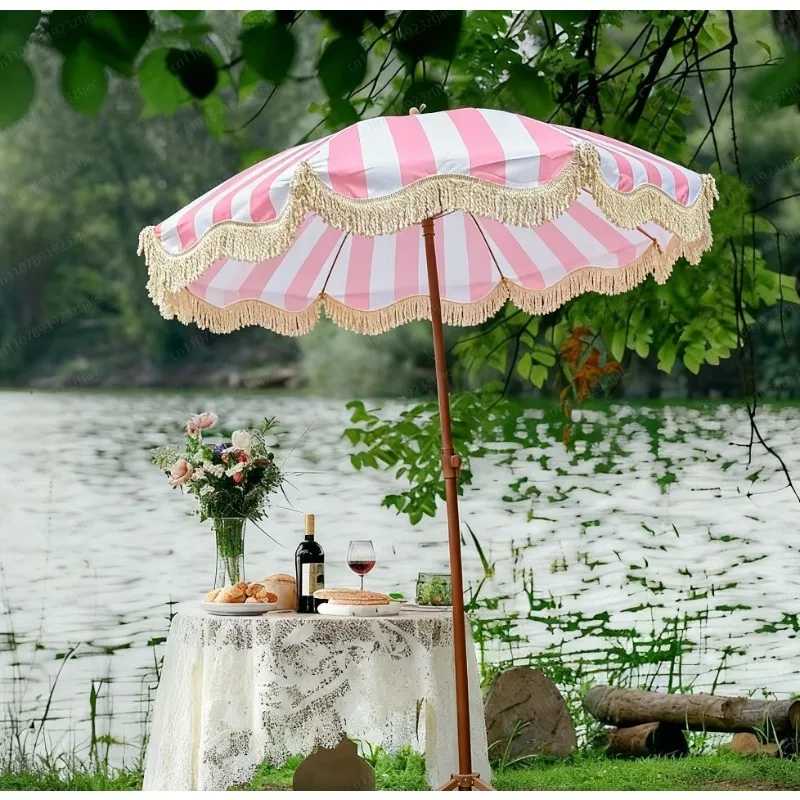 Outdoor Camping Decke - Market Umbrella with Tassel, Outdoor Patio