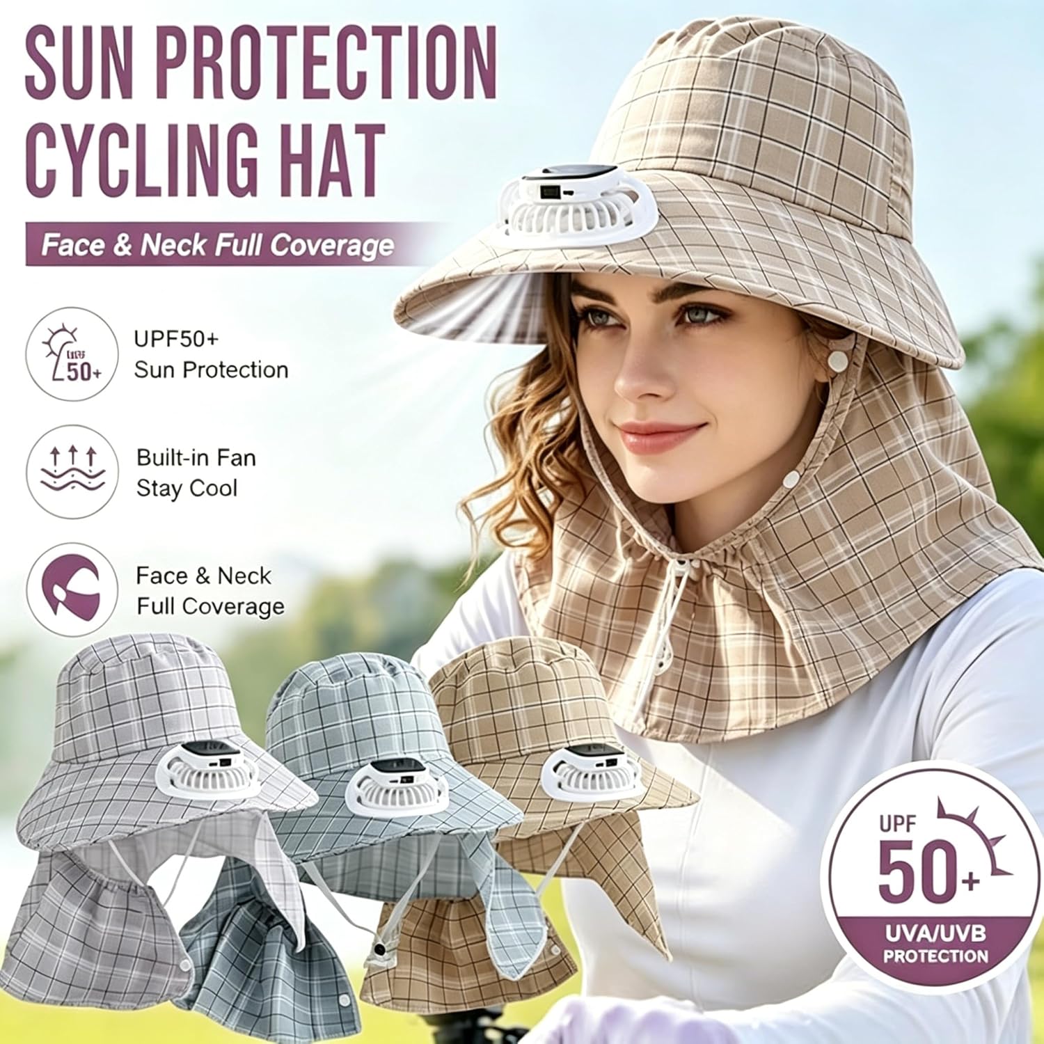 1PC Solar Power Neck Guard Fan - Outdoor Camping Hat 评论和价格