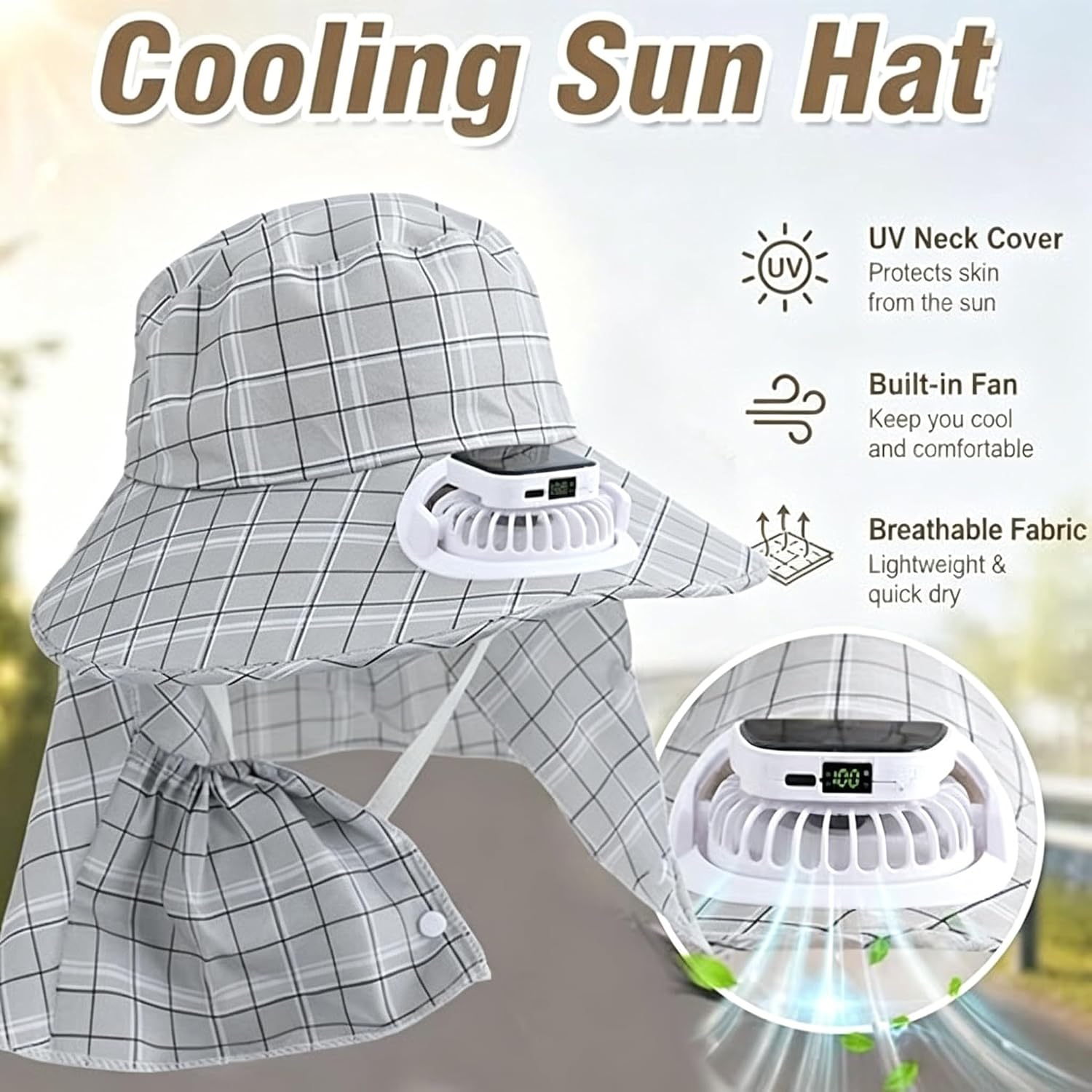 1PC Solar Power Neck Guard Fan - Outdoor Camping Hat 评论和价格