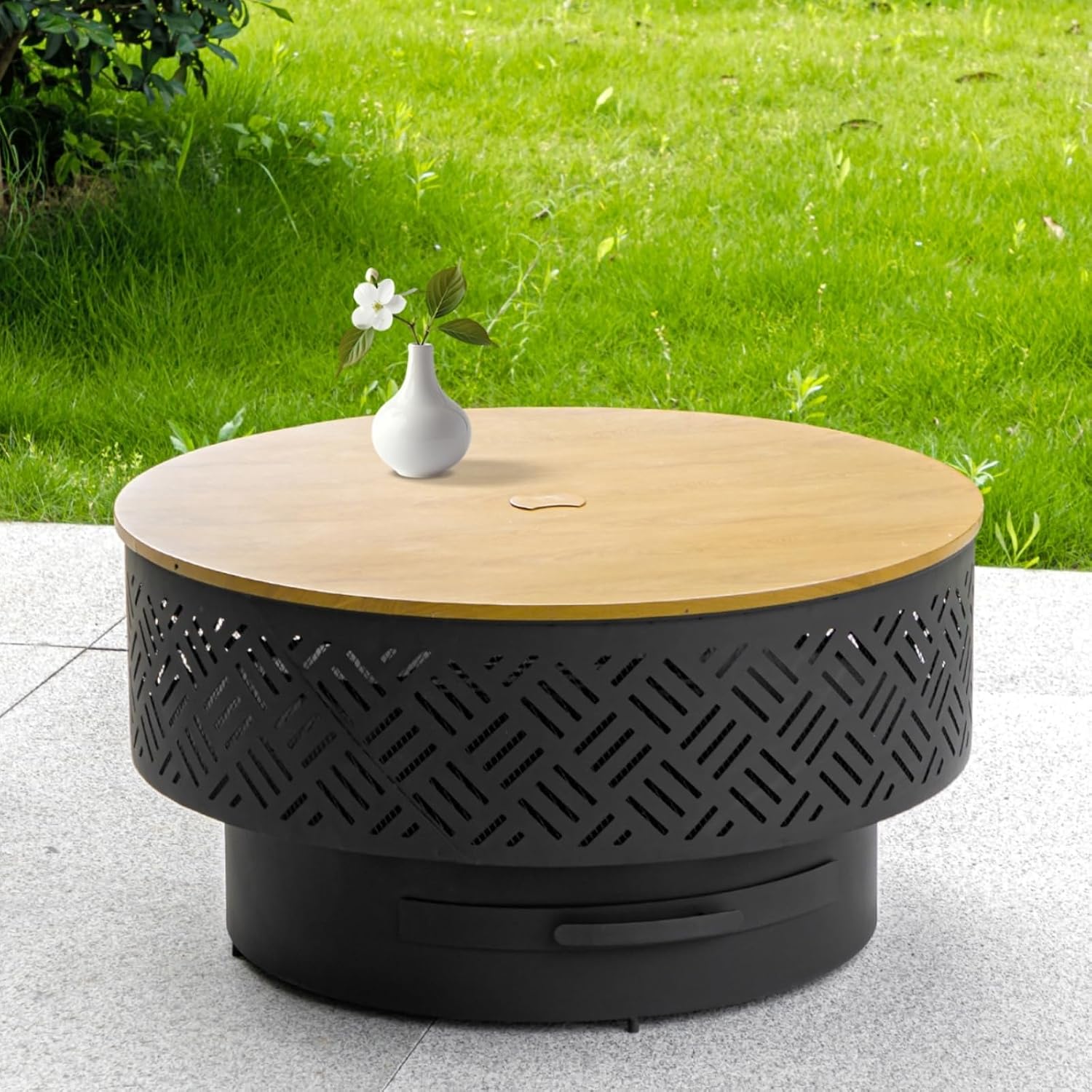 32 Inch Round Metal Wood Burni - Outdoor Camping Cooking Table 评论和价格