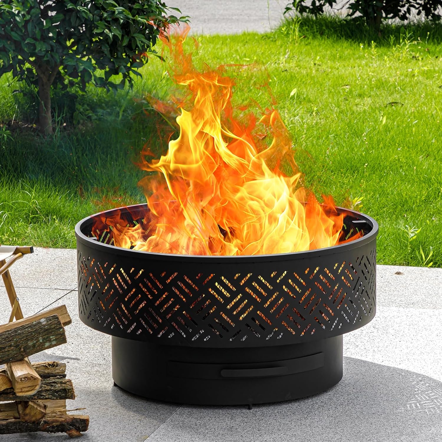 32 Inch Round Metal Wood Burni - Outdoor Camping Cooking Table 评论和价格