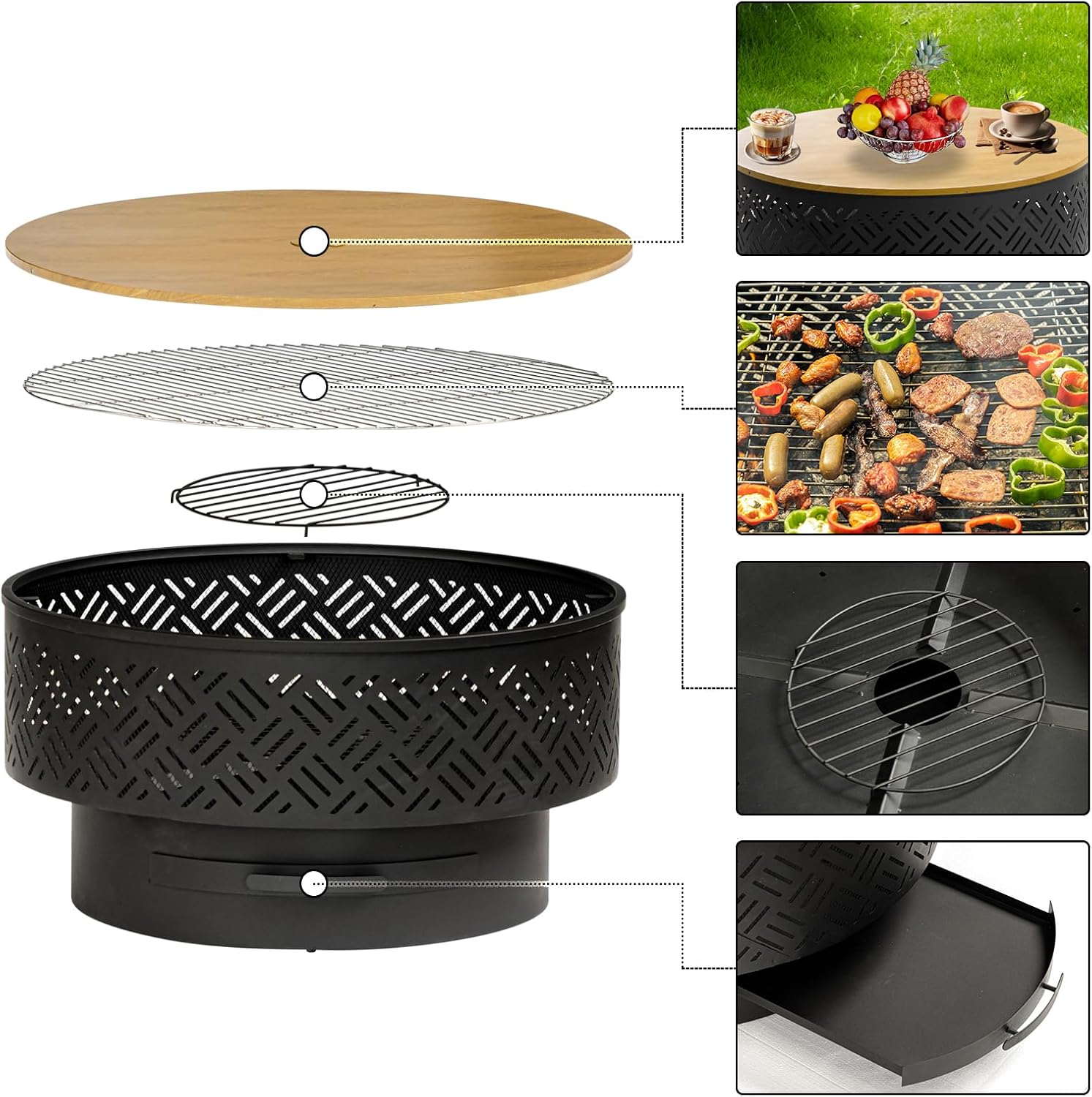 32 Inch Round Metal Wood Burni - Outdoor Camping Cooking Table 评论和价格